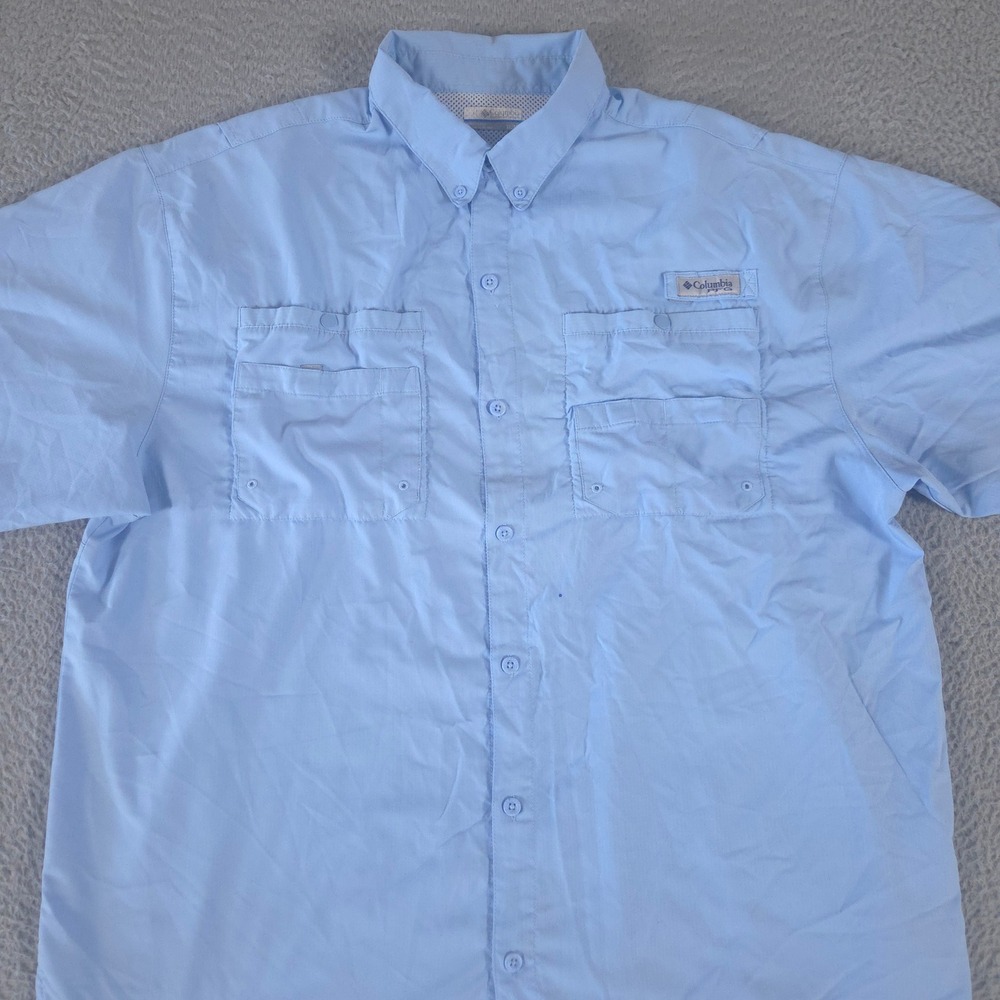 Columbia Shirt Mens XL Blue Tamiami II PFG Short Sleeve Polyester Fishing Vented